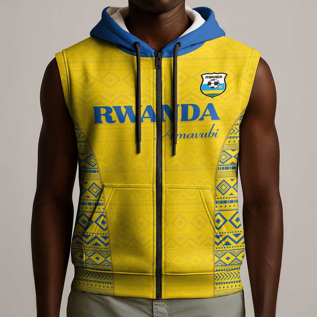 Rwanda Football Custom Sleeveless Zip Hoodie Stand With Amavubi - Yellow - Wonder Print Shop