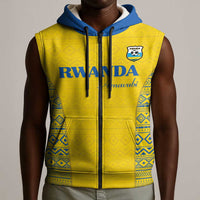 Rwanda Football Custom Sleeveless Zip Hoodie Stand With Amavubi - Yellow - Wonder Print Shop