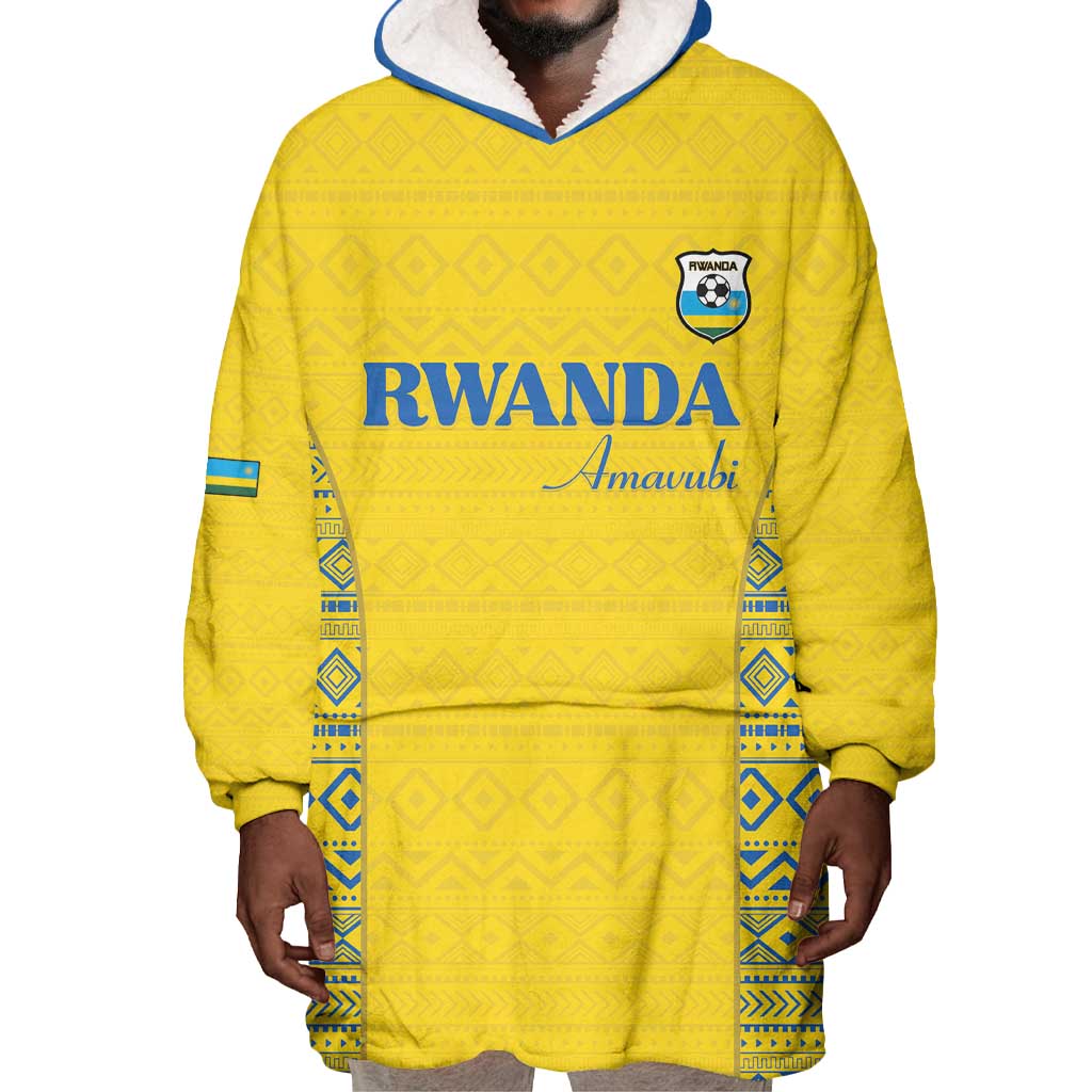 Rwanda Football Custom Wearable Blanket Hoodie Stand With Amavubi - Yellow - Wonder Print Shop
