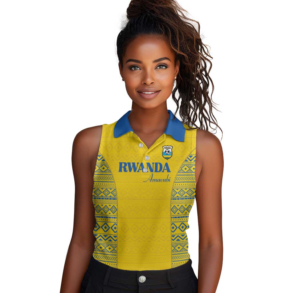 Rwanda Football Custom Women Sleeveless Polo Shirt Stand With Amavubi - Yellow - Wonder Print Shop