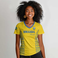 Rwanda Football Custom Women V-Neck T-Shirt Stand With Amavubi - Yellow LT15