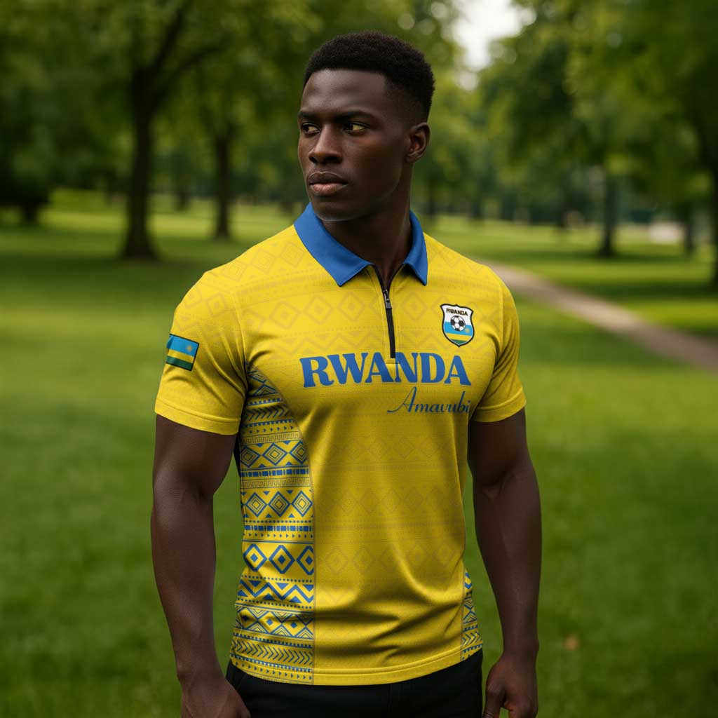 Rwanda Football Custom Zipper Polo Shirt Stand With Amavubi - Yellow - Wonder Print Shop