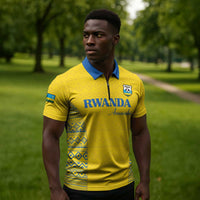 Rwanda Football Custom Zipper Polo Shirt Stand With Amavubi - Yellow - Wonder Print Shop