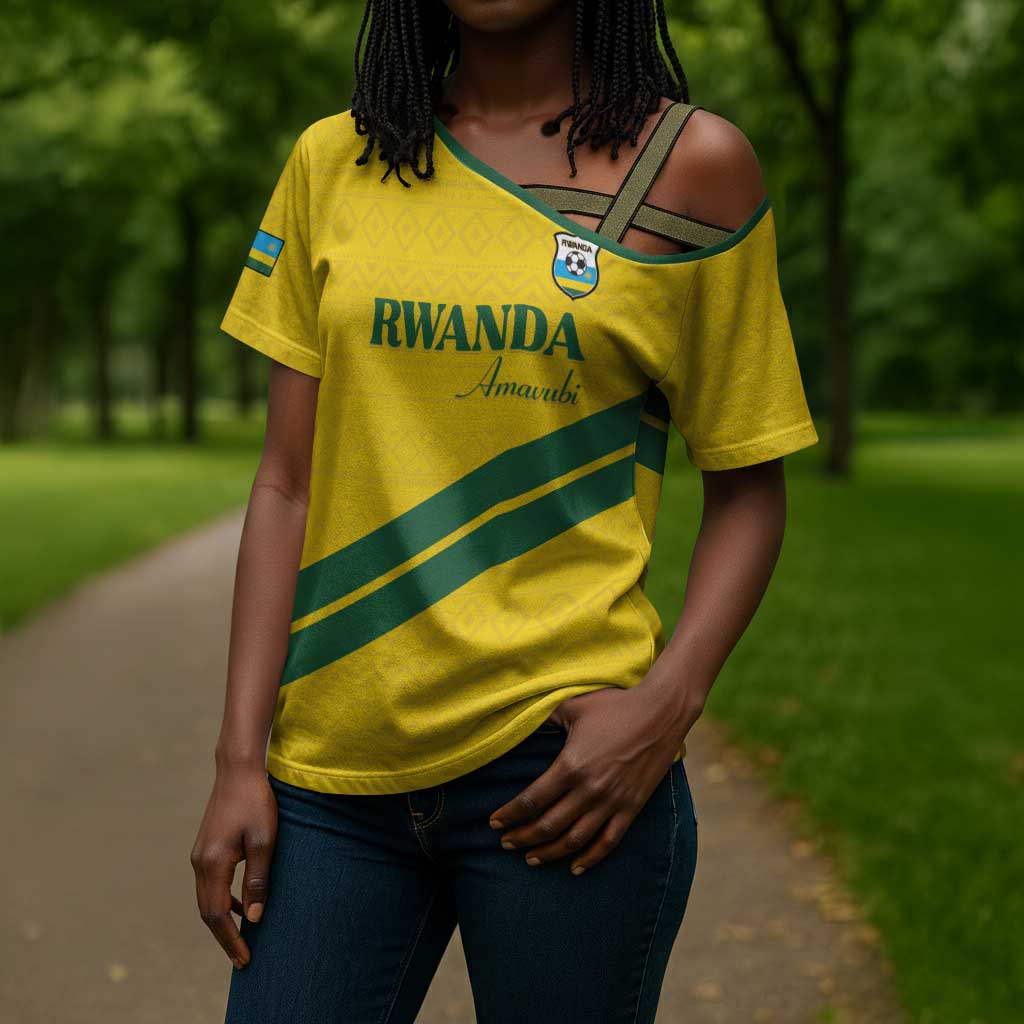 Custom Rwanda Football Cross Shoulder Shirt Pride Of Rwanda - Yellow - Wonder Print Shop
