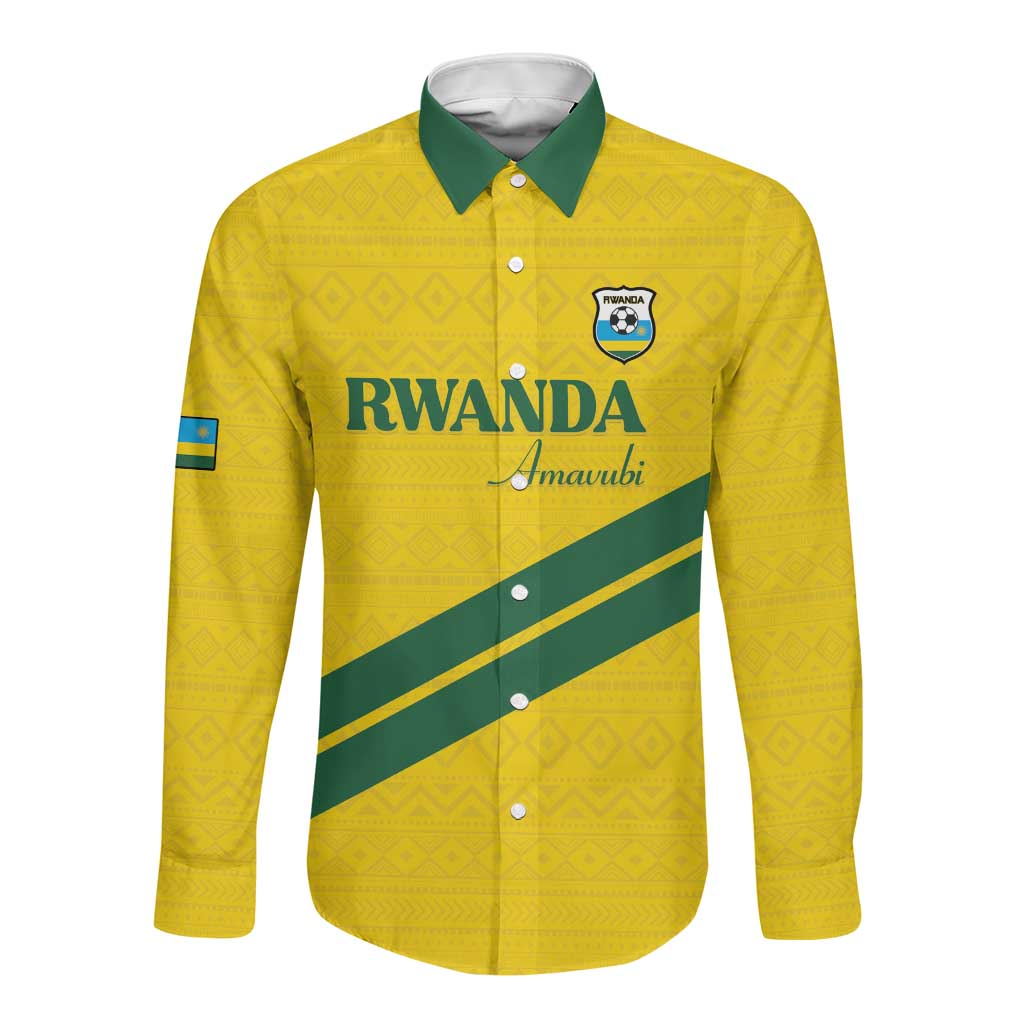 Custom Rwanda Football Long Sleeve Button Shirt Pride Of Rwanda - Yellow - Wonder Print Shop