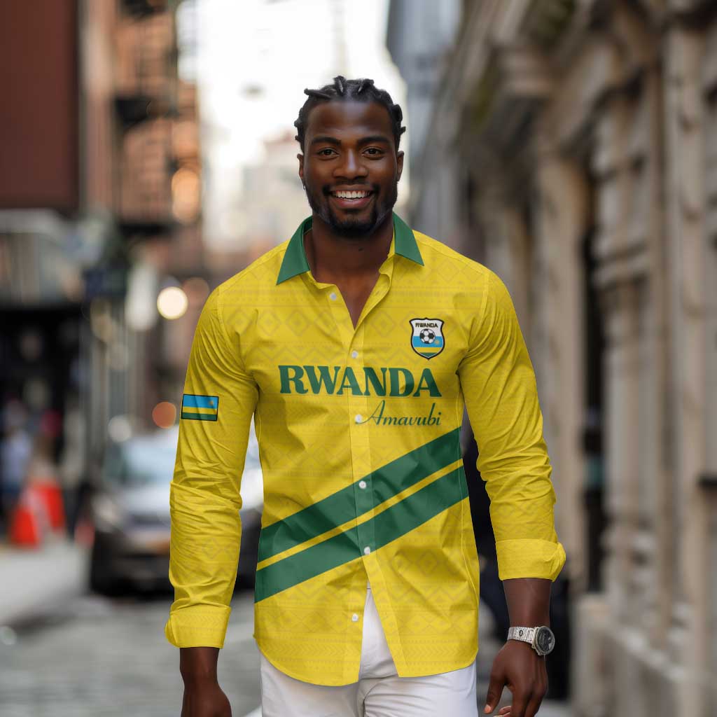 Custom Rwanda Football Long Sleeve Button Shirt Pride Of Rwanda - Yellow - Wonder Print Shop
