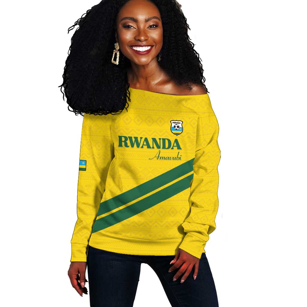 Custom Rwanda Football Off Shoulder Sweater Pride Of Rwanda - Yellow - Wonder Print Shop