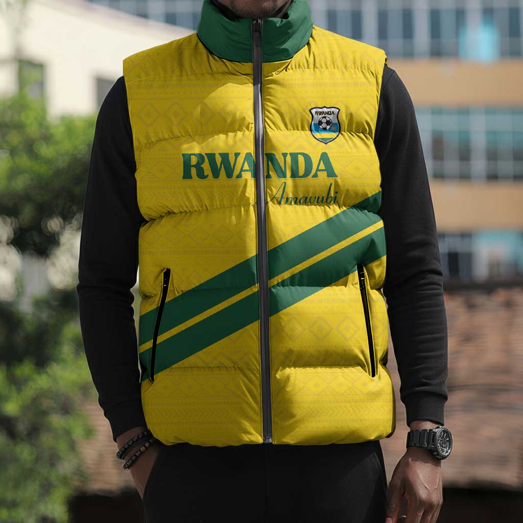 Custom Rwanda Football Sleeveless Puffer Jacket Pride Of Rwanda - Yellow - Wonder Print Shop