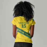 Custom Rwanda Football Women V-Neck T-Shirt Pride Of Rwanda - Yellow LT15