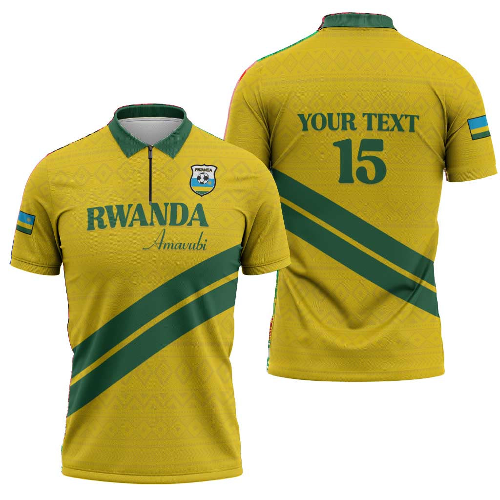 Custom Rwanda Football Zipper Polo Shirt Pride Of Rwanda - Yellow - Wonder Print Shop