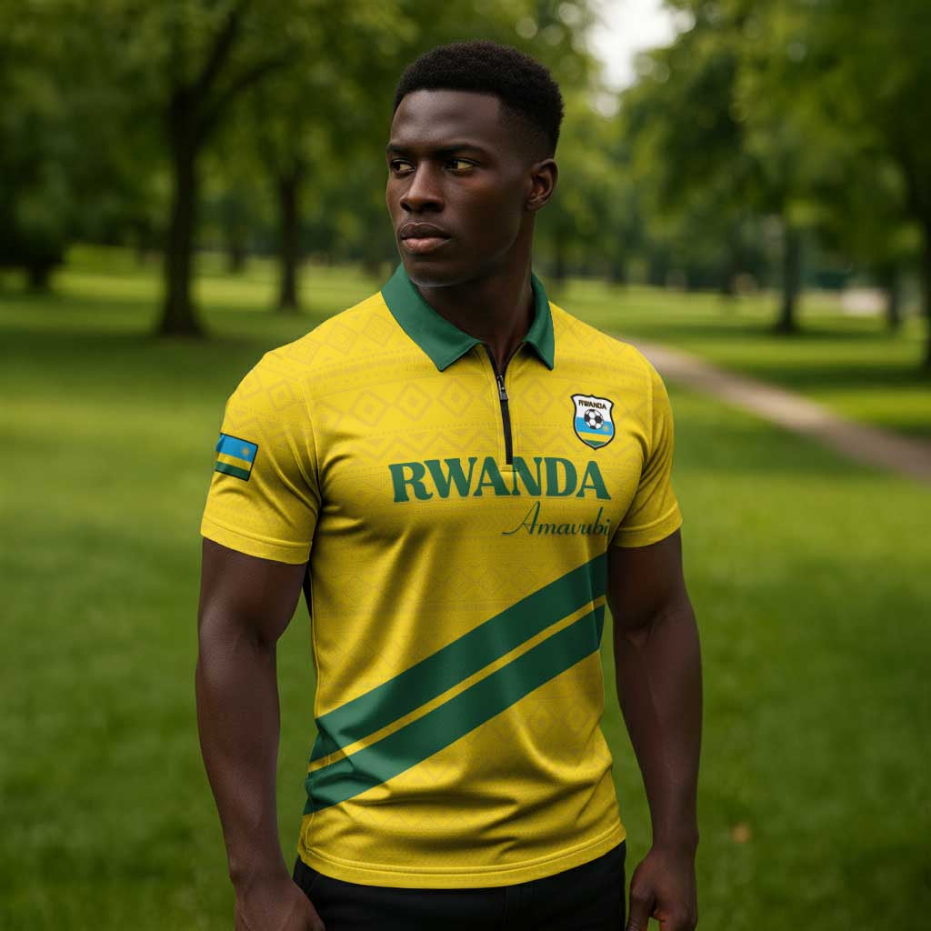 Custom Rwanda Football Zipper Polo Shirt Pride Of Rwanda - Yellow - Wonder Print Shop