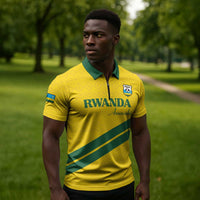 Custom Rwanda Football Zipper Polo Shirt Pride Of Rwanda - Yellow - Wonder Print Shop
