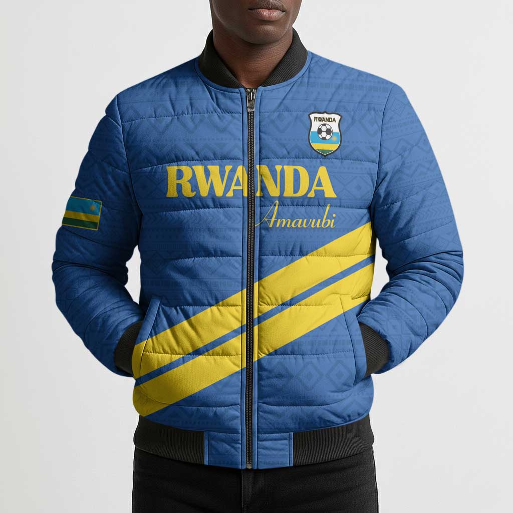Custom Rwanda Football Bomber Puffer Jacket Pride Of Rwanda - Blue - Wonder Print Shop