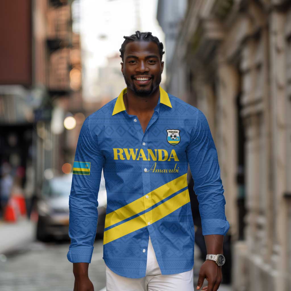 Custom Rwanda Football Long Sleeve Button Shirt Pride Of Rwanda - Blue - Wonder Print Shop