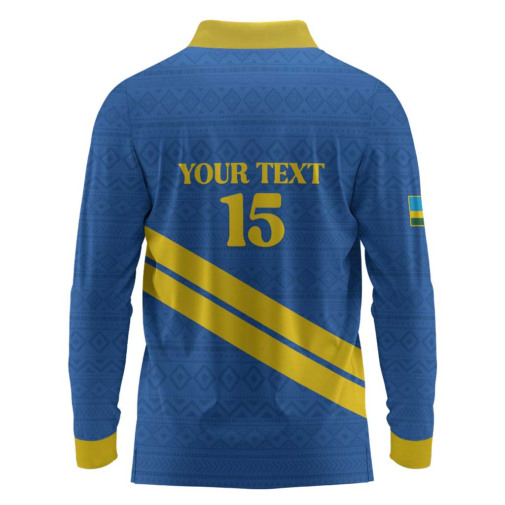Custom Rwanda Football Long Sleeve Polo Shirt Pride Of Rwanda - Blue - Wonder Print Shop