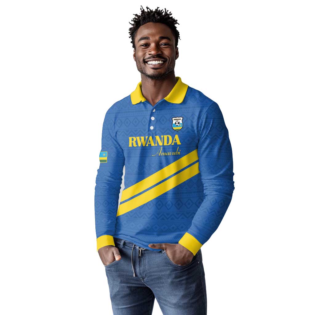 Custom Rwanda Football Long Sleeve Polo Shirt Pride Of Rwanda - Blue - Wonder Print Shop