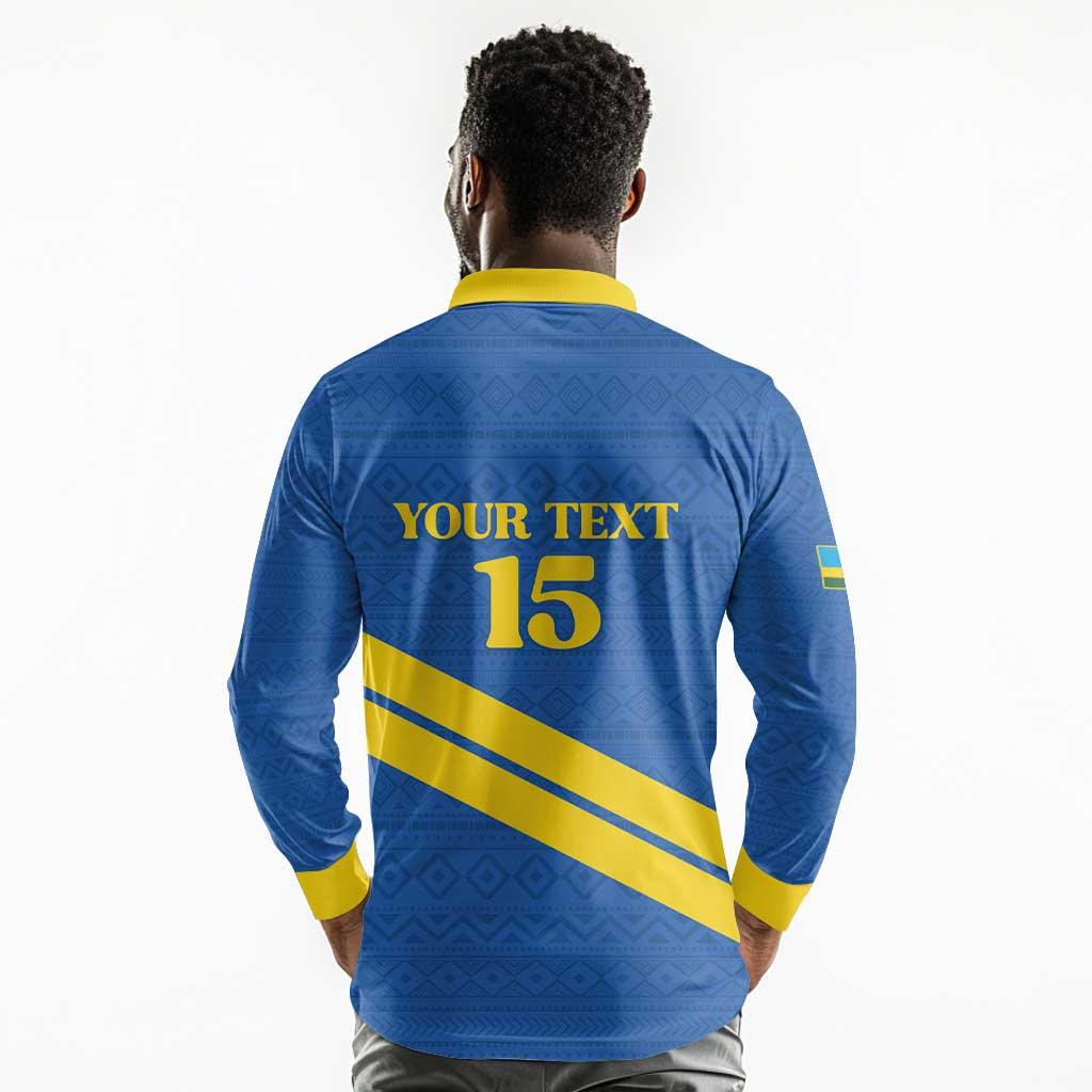 Custom Rwanda Football Long Sleeve Polo Shirt Pride Of Rwanda - Blue - Wonder Print Shop