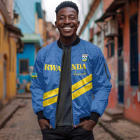 Custom Rwanda Football Sleeve Zip Bomber Jacket Pride Of Rwanda - Blue - Wonder Print Shop