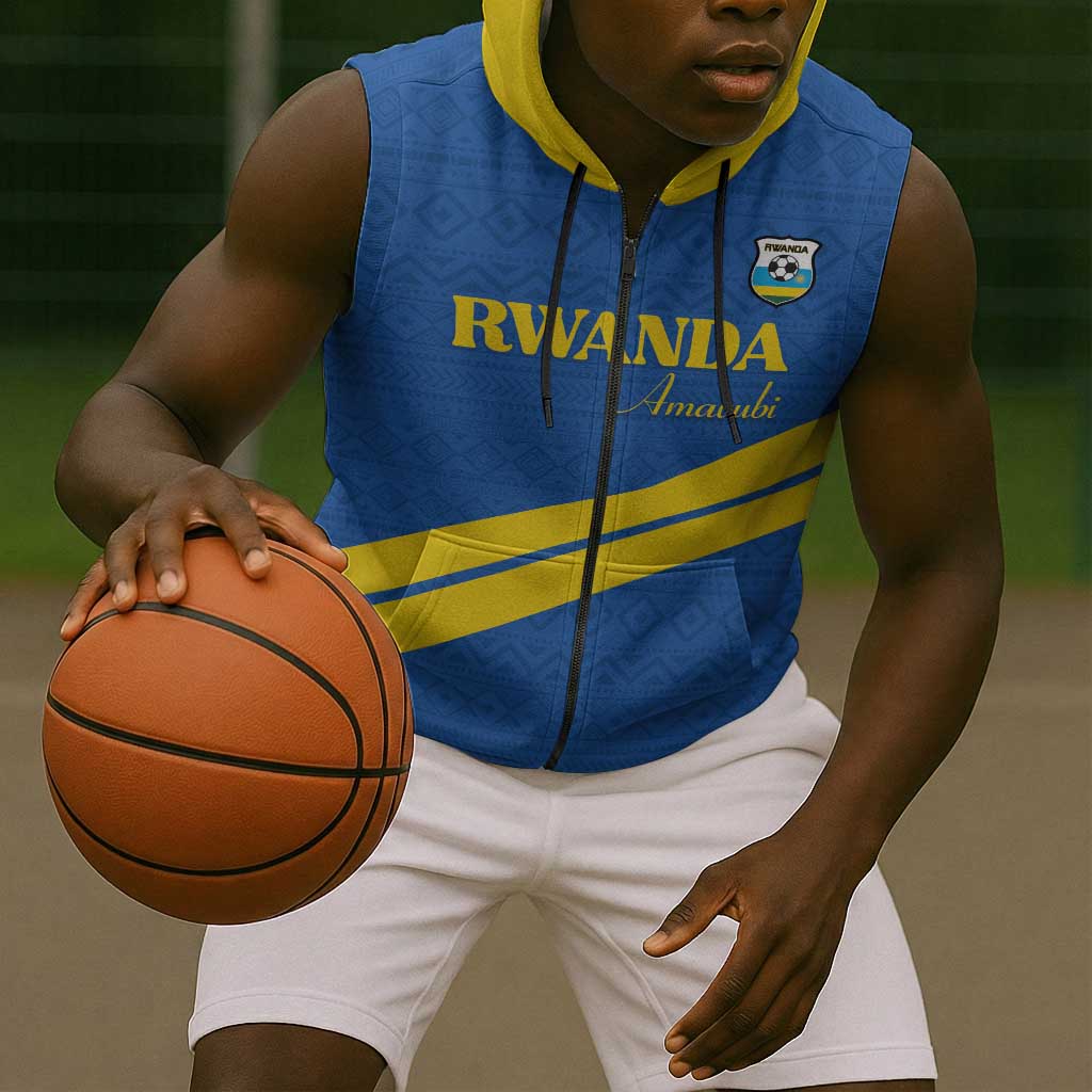 Custom Rwanda Football Sleeveless Zip Hoodie Pride Of Rwanda - Blue - Wonder Print Shop