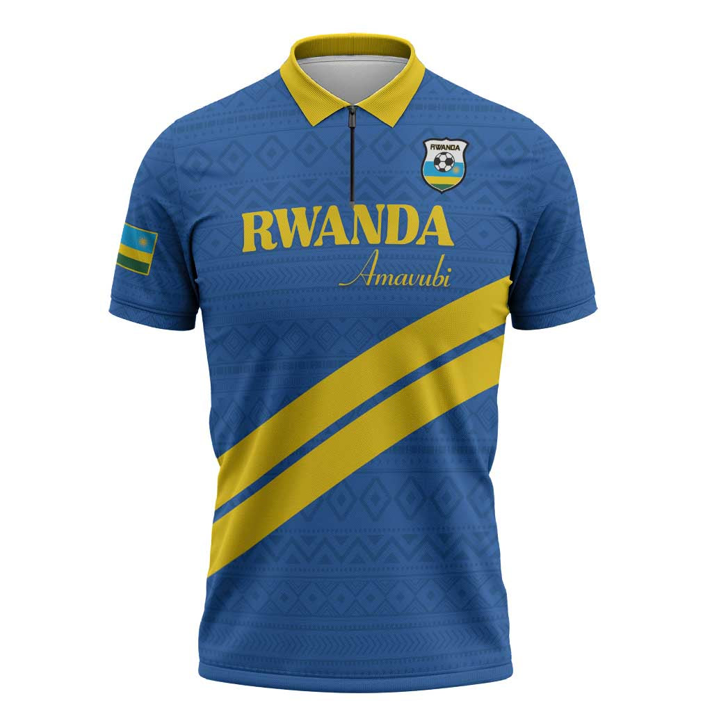 Custom Rwanda Football Zipper Polo Shirt Pride Of Rwanda - Blue - Wonder Print Shop