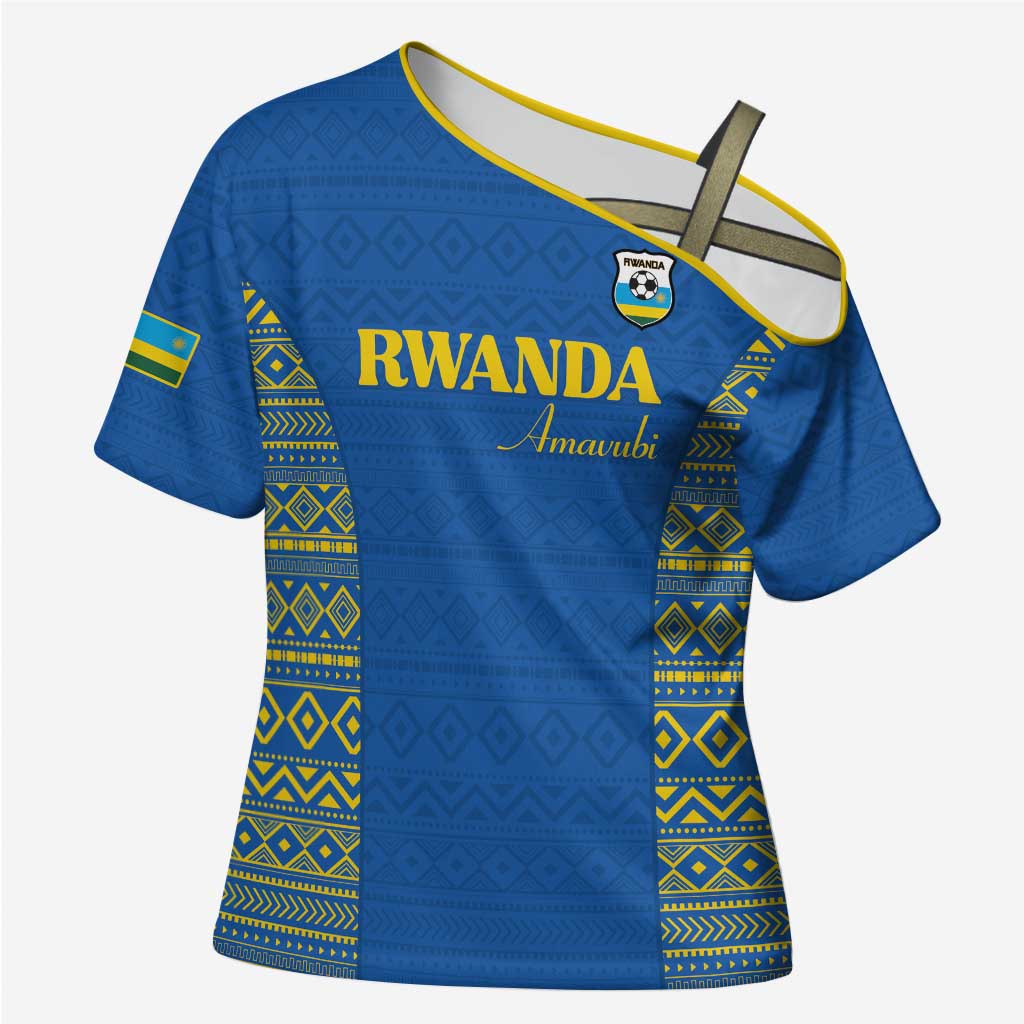 Rwanda Football Custom Cross Shoulder Shirt Stand With Amavubi - Blue - Wonder Print Shop