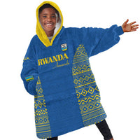 Rwanda Football Custom Kid Wearable Blanket Hoodie Stand With Amavubi - Blue - Wonder Print Shop