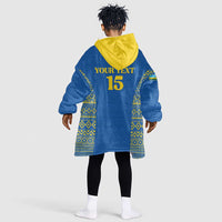 Rwanda Football Custom Kid Wearable Blanket Hoodie Stand With Amavubi - Blue - Wonder Print Shop