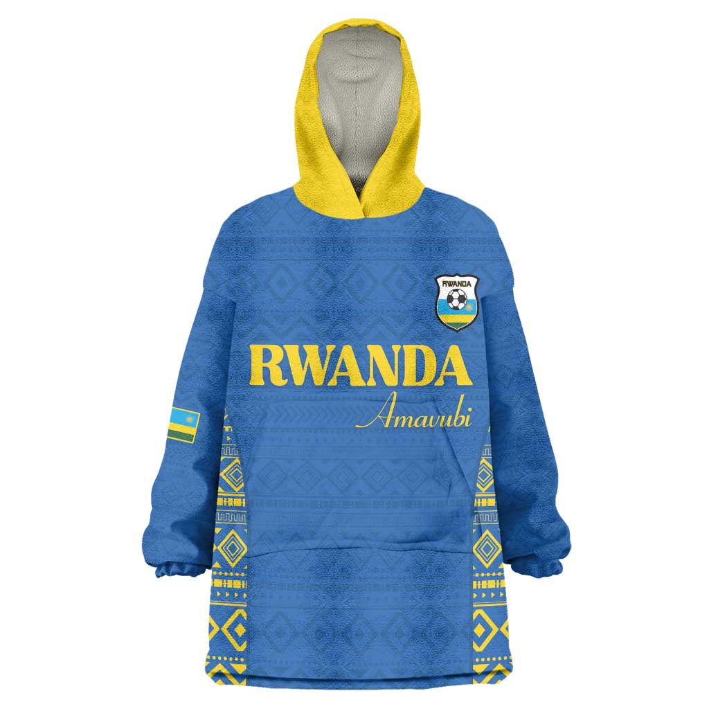 Rwanda Football Custom Kid Wearable Blanket Hoodie Stand With Amavubi - Blue - Wonder Print Shop