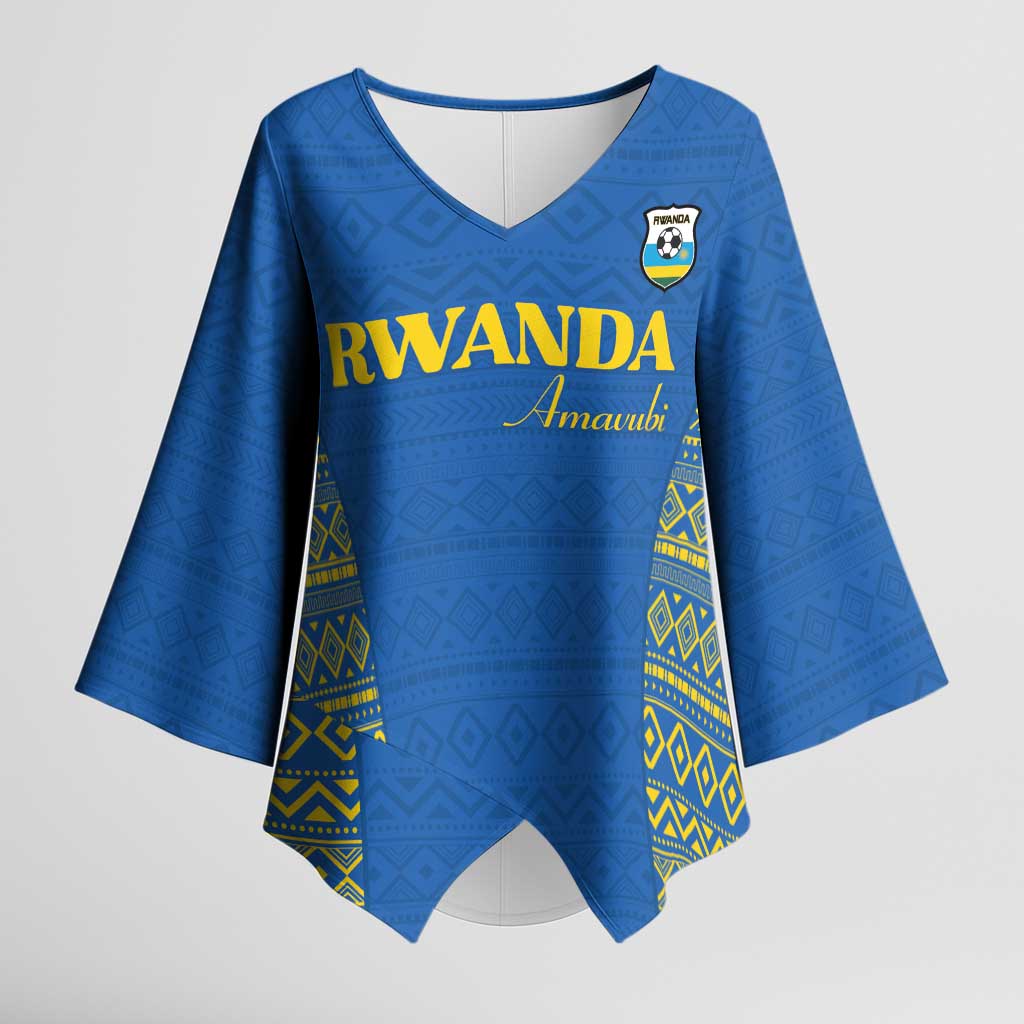 Rwanda Football Custom Kimono Sleeve Blouse Stand With Amavubi - Blue - Wonder Print Shop