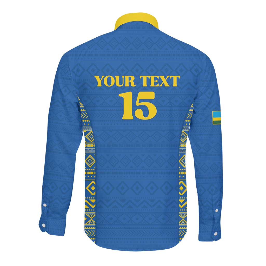 Rwanda Football Custom Long Sleeve Button Shirt Stand With Amavubi - Blue - Wonder Print Shop