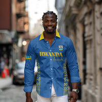 Rwanda Football Custom Long Sleeve Button Shirt Stand With Amavubi - Blue - Wonder Print Shop