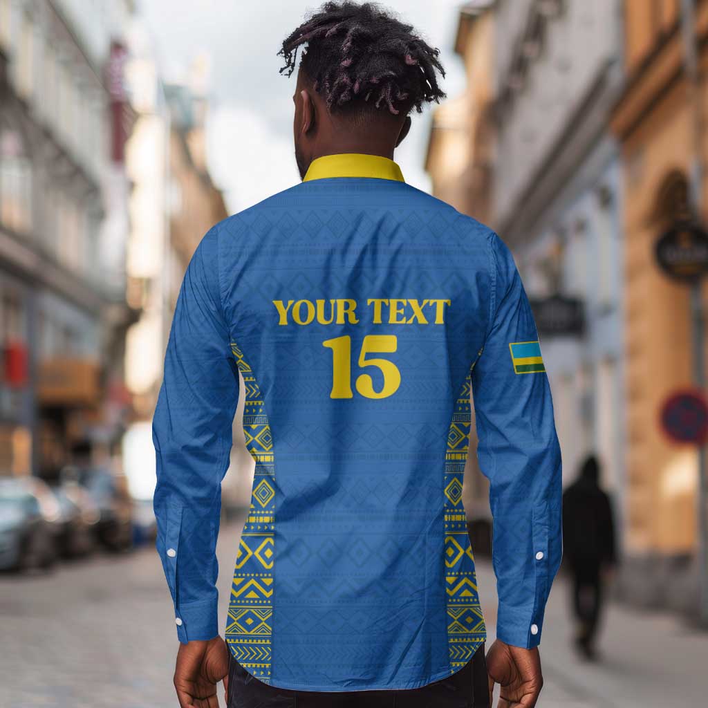 Rwanda Football Custom Long Sleeve Button Shirt Stand With Amavubi - Blue - Wonder Print Shop