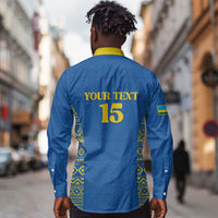 Rwanda Football Custom Long Sleeve Button Shirt Stand With Amavubi - Blue - Wonder Print Shop