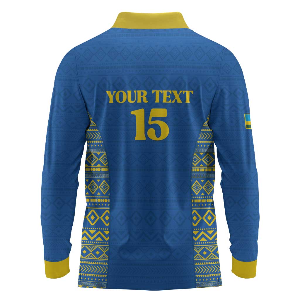 Rwanda Football Custom Long Sleeve Polo Shirt Stand With Amavubi - Blue - Wonder Print Shop