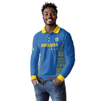 Rwanda Football Custom Long Sleeve Polo Shirt Stand With Amavubi - Blue - Wonder Print Shop