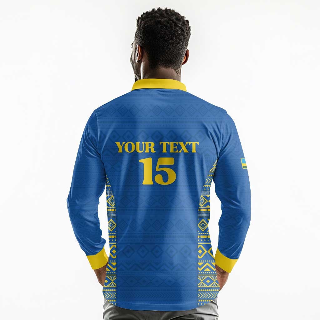 Rwanda Football Custom Long Sleeve Polo Shirt Stand With Amavubi - Blue - Wonder Print Shop