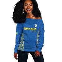 Rwanda Football Custom Off Shoulder Sweater Stand With Amavubi - Blue - Wonder Print Shop