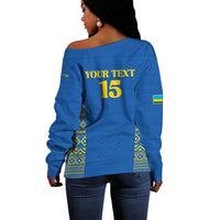 Rwanda Football Custom Off Shoulder Sweater Stand With Amavubi - Blue - Wonder Print Shop