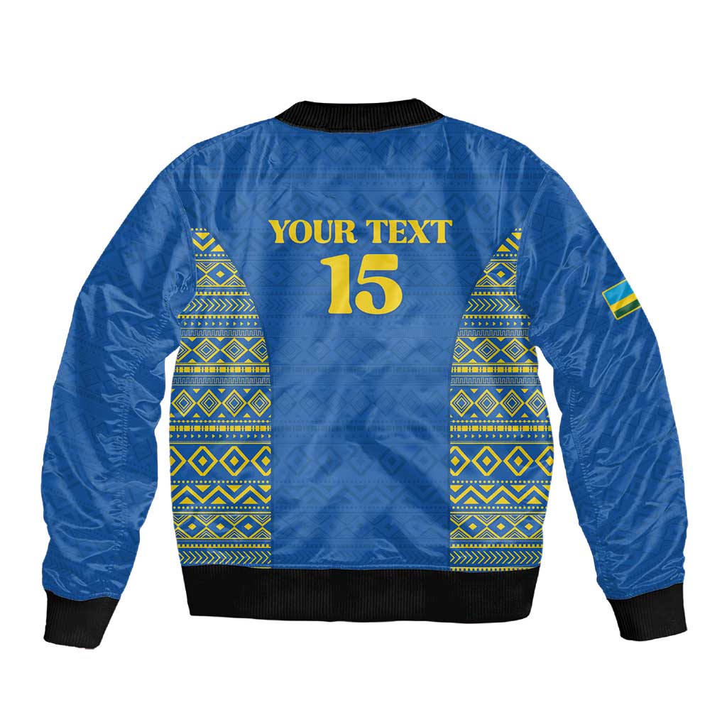 Rwanda Football Custom Sleeve Zip Bomber Jacket Stand With Amavubi - Blue - Wonder Print Shop