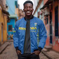 Rwanda Football Custom Sleeve Zip Bomber Jacket Stand With Amavubi - Blue - Wonder Print Shop