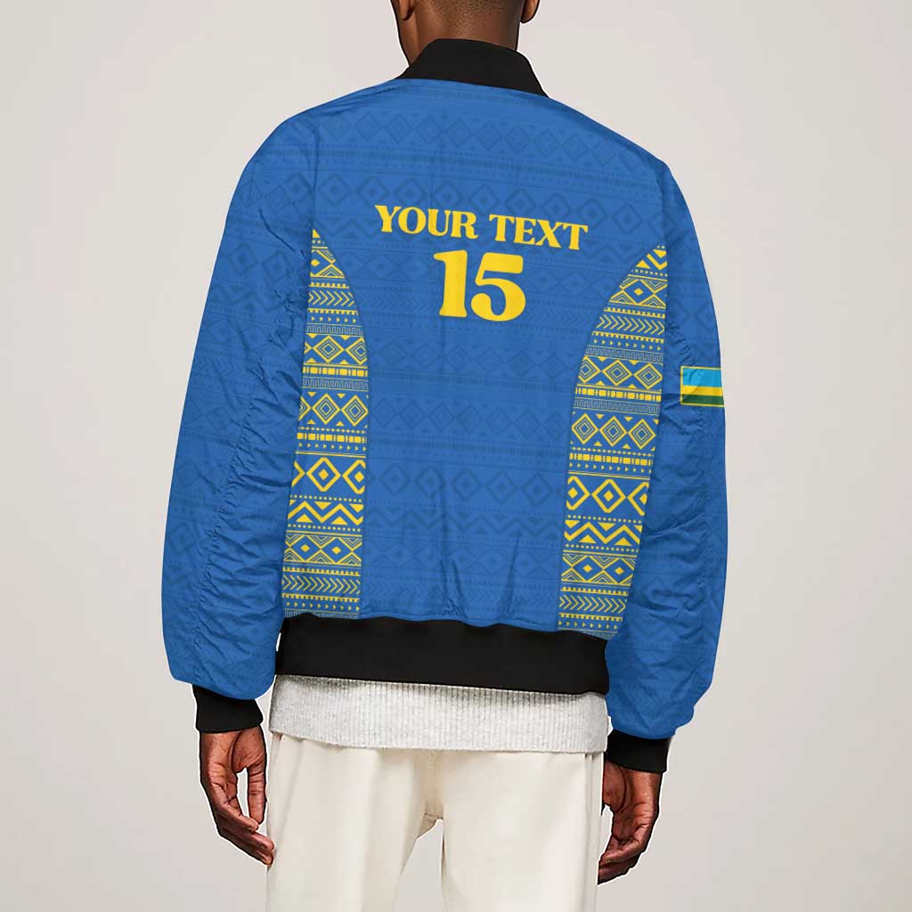 Rwanda Football Custom Sleeve Zip Bomber Jacket Stand With Amavubi - Blue - Wonder Print Shop