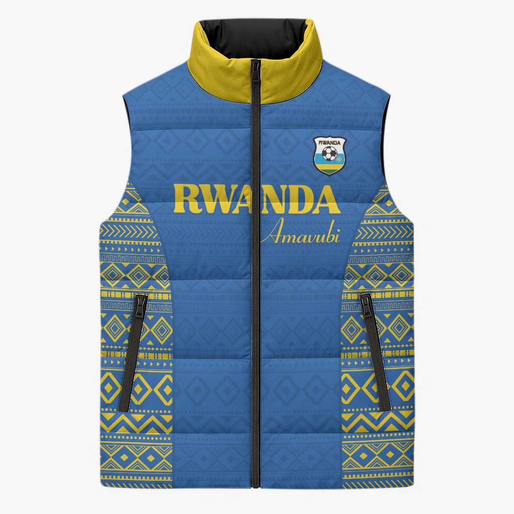 Rwanda Football Custom Sleeveless Puffer Jacket Stand With Amavubi - Blue - Wonder Print Shop