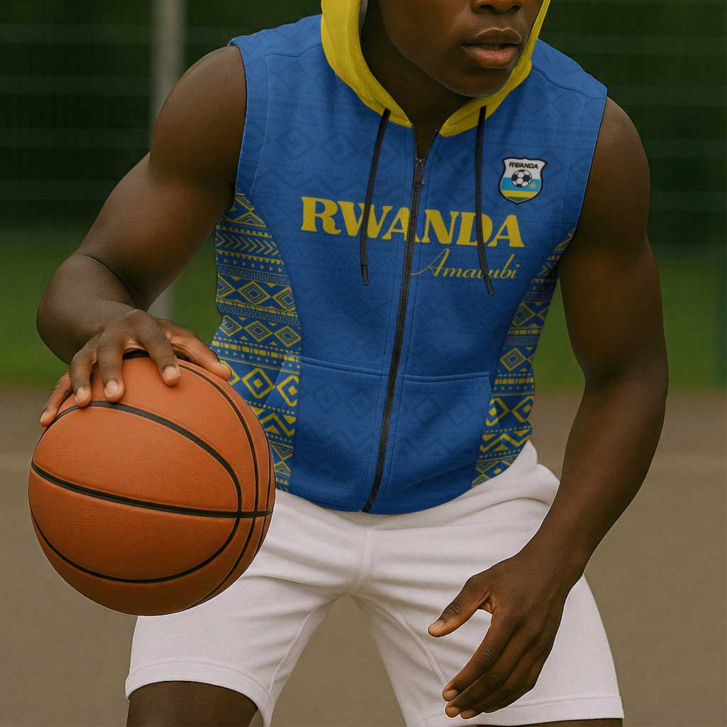 Rwanda Football Custom Sleeveless Zip Hoodie Stand With Amavubi - Blue - Wonder Print Shop