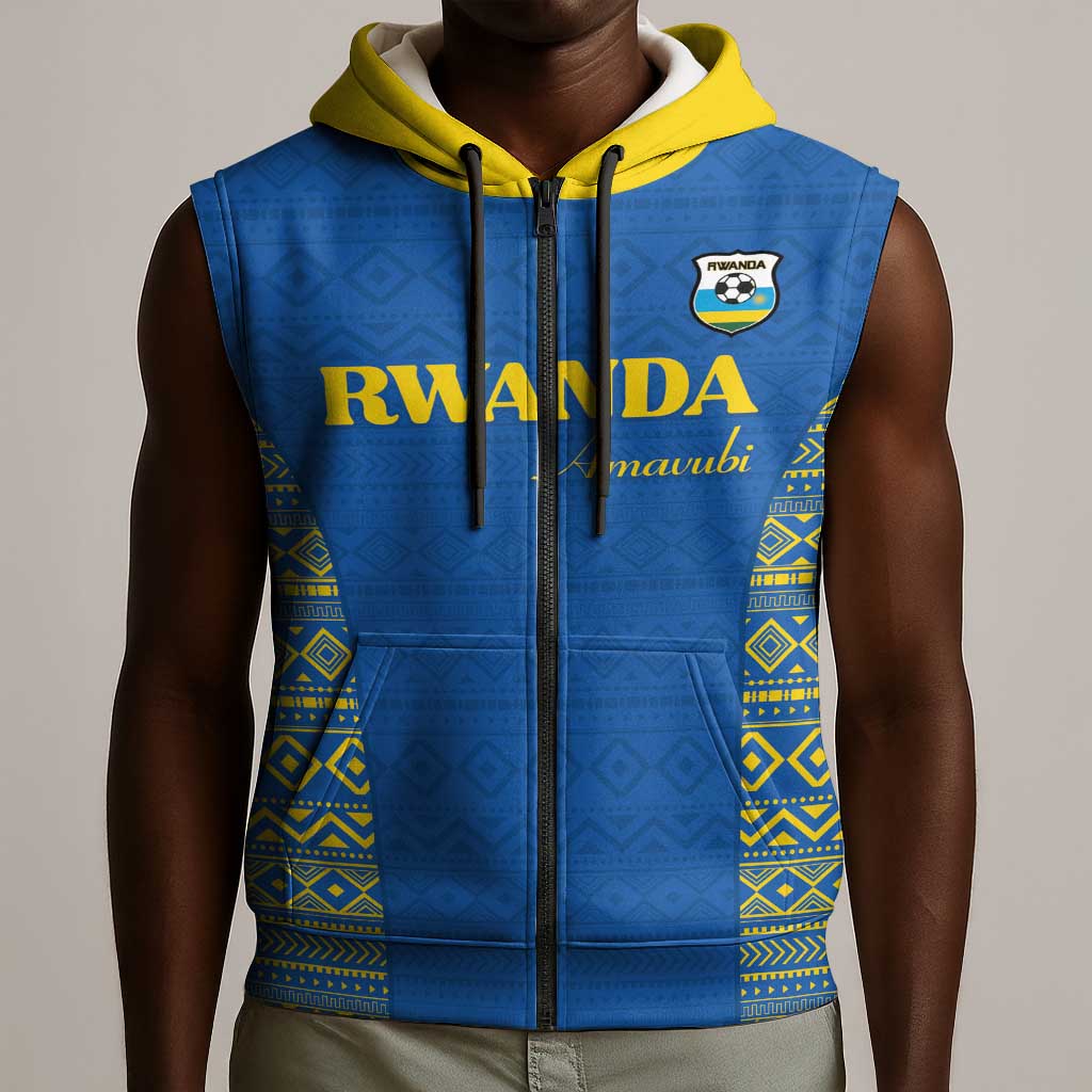 Rwanda Football Custom Sleeveless Zip Hoodie Stand With Amavubi - Blue - Wonder Print Shop