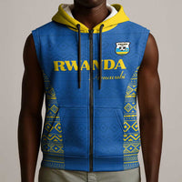 Rwanda Football Custom Sleeveless Zip Hoodie Stand With Amavubi - Blue - Wonder Print Shop