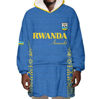 Rwanda Football Custom Wearable Blanket Hoodie Stand With Amavubi - Blue - Wonder Print Shop