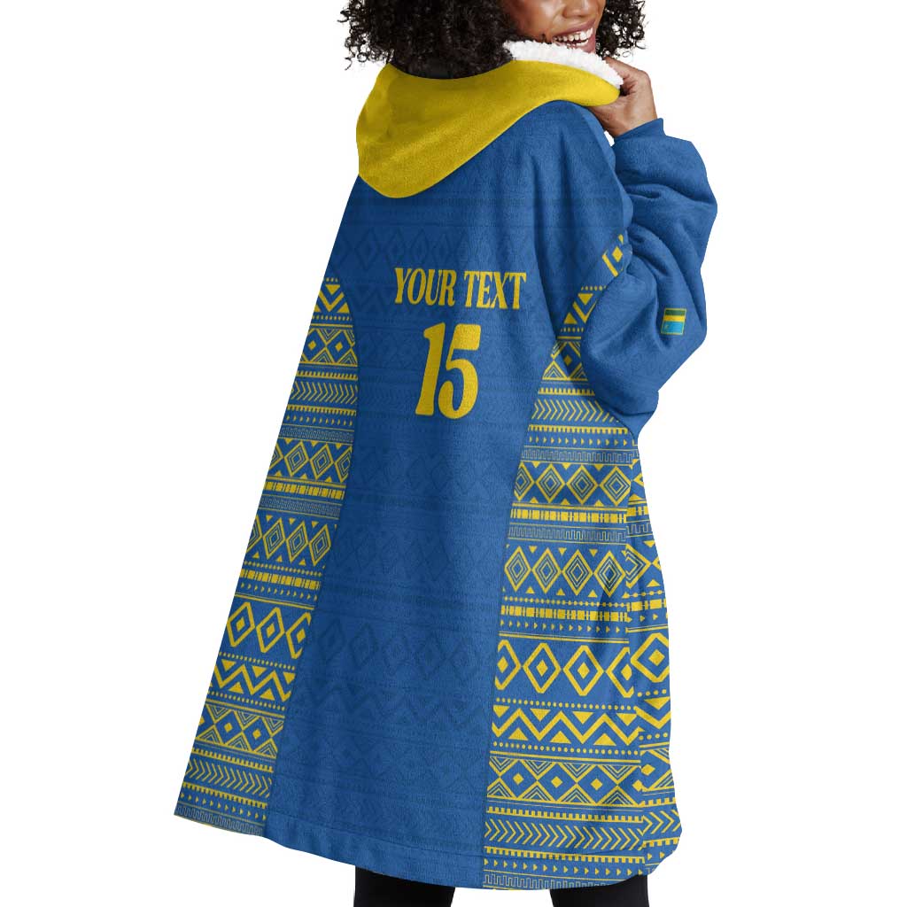 Rwanda Football Custom Wearable Blanket Hoodie Stand With Amavubi - Blue - Wonder Print Shop