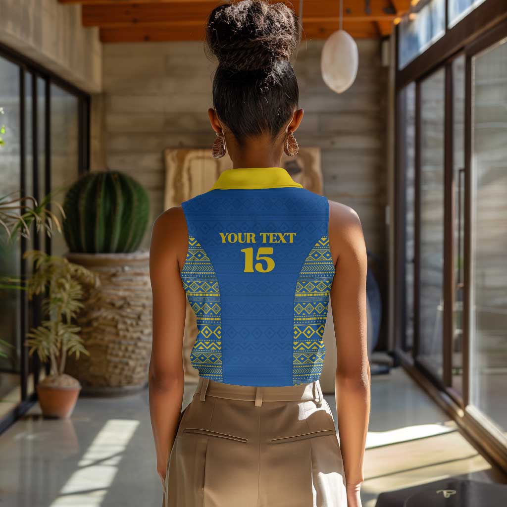 Rwanda Football Custom Women Sleeveless Polo Shirt Stand With Amavubi - Blue - Wonder Print Shop