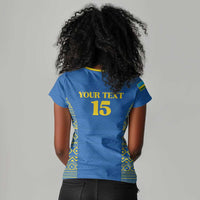 Rwanda Football Custom Women V-Neck T-Shirt Stand With Amavubi - Blue LT15