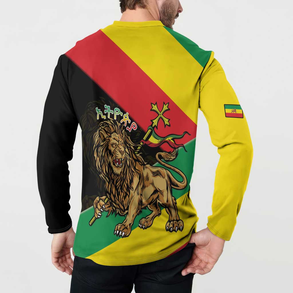 Ethiopia Empire 1270-1974 Button Sweatshirt Lion Of Judah With Ethiopian Cross